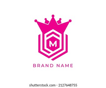 Hexagon Crown Logo icon symbol with Letter M. Vector logo template