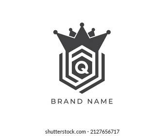 Hexagon Crown Logo icon symbol with Letter Q. Vector logo template