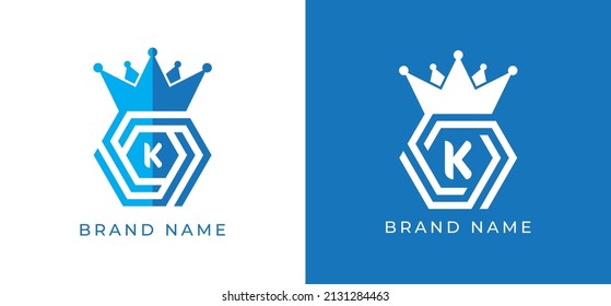 Hexagon Crown Logo icon symbol with Letter K. Vector logo template