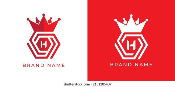 Hexagon Crown Logo icon symbol with Letter H. Vector logo template