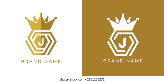 Hexagon Crown Logo icon symbol with Letter J. Vector logo template