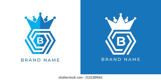 Hexagon Crown Logo icon symbol with Letter B. Vector logo template
