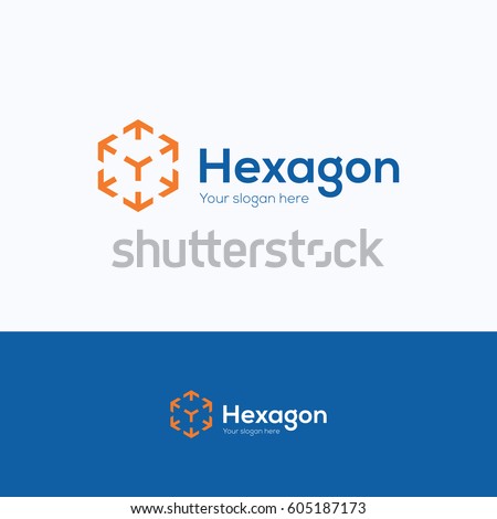 hexagon cube 3d sector group logo, package box arrow logotype.
