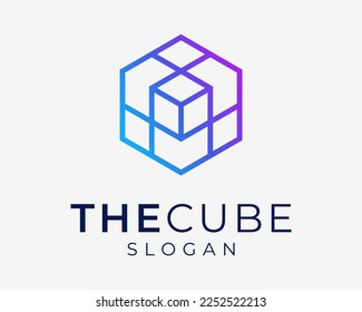 Kubisches Polygon Line Art Geometric Mosaik Vectorlogo, Low-Poly-Verbindung, Hexagon Cube Block