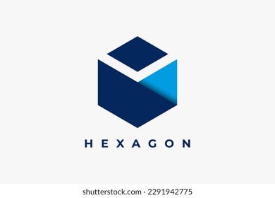 Hexagon Cube Box Logo Origami Paper Style