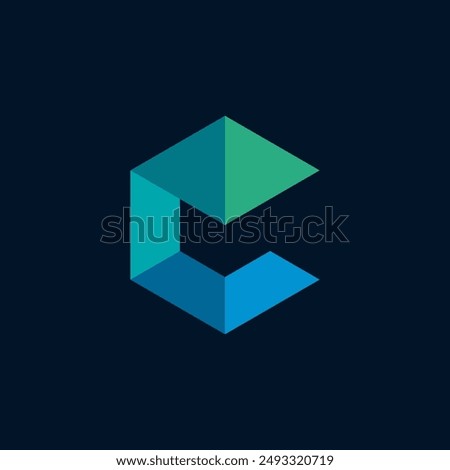 Hexagon Cube Letter C logo design vector template