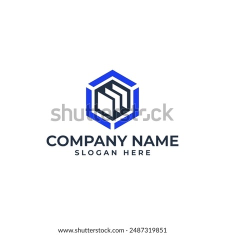 Hexagon cube logo with the 3 arrow and the stacking data in storage as design template for technology ai industry