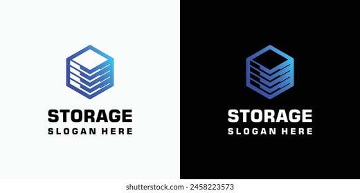 Hexagon cube shape storage shelf vector logo design with modern, simple, clean and abstract style.