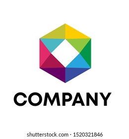 hexagon cut triangle abstract logo design unique sign