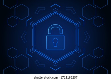 Hexagon Cyber-Sicherheitstechnologie-Konzept , Schild mit Schlüsselloch-Symbol , personenbezogene Daten , Vektorillustration