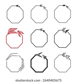 Hexagon decor. Creative frame symbol. Brushstroke edge detail. Vector modern icon.