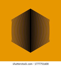 hexagon with deformed vertical lines texture in black color, editable vector