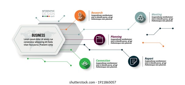 Hexagon design describes the structure of work and reports the work process in a diagram format. infographic design.