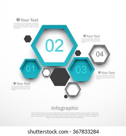 Hexagon design infographic template with four options vector illustration