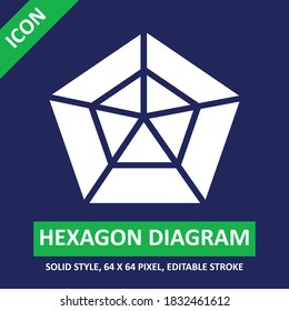 hexagon diagram icon solid style on color background. chart and diagram vector illustration. base 64 x 64 pixels. expanded.