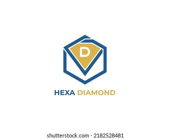 Símbolo del símbolo del signo del logotipo del diamante de hexágono Diseño con letra D.  Diseño del logotipo de joyería. Plantilla de logotipo de ilustración de vector