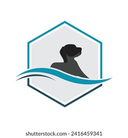 hexagon dog logo and symbol element illustration vector on white and gray background
