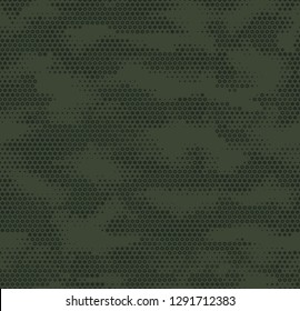 Hexagon Dot Camouflage Seamless Pattern In Olive Green