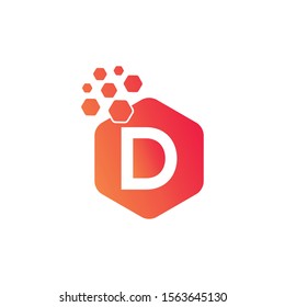 Hexagon Dots D Letter Logo. Cube Dots Letter D Creative Modern Business Alphabet Logo Vector.