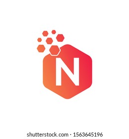 Hexagon Dots N Letter Logo. Cube Dots Letter N Creative Modern Business Alphabet Logo Vector.