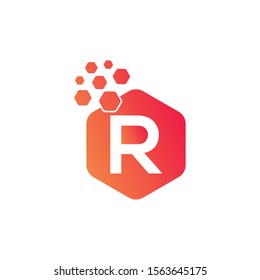 Hexagon Dots R Letter Logo. Cube Dots Letter R Creative Modern Business Alphabet Logo Vector.