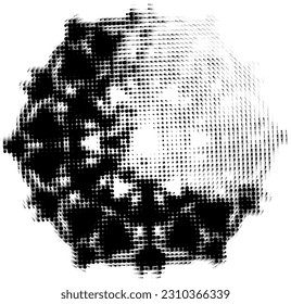 Hexagon dotted halftone mandala with traces of rotation. Lightening the upper right sector for text overlay. Vector.