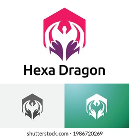 Hexagon Dragon Negative Space Style Logo Design