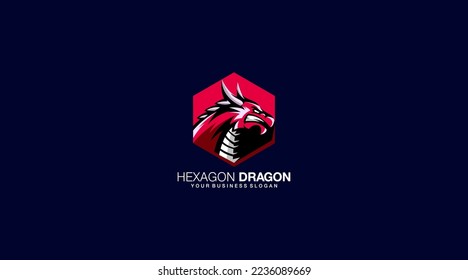 Hexagon dragon vector logo design illustration icon