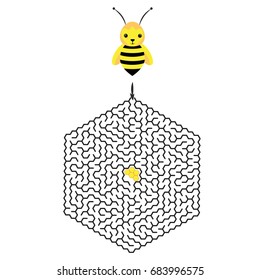 Hexagon education Maze or labyrinth game for children with bee and honeycomb. Vector illustration. EPS 10