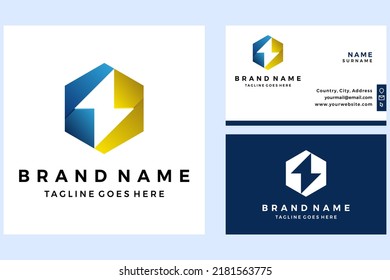 Hexagon electric bolt logo with business card design