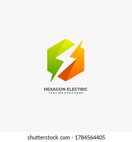 Hexagon With Electric Negative Space Illustration Vector Logo.