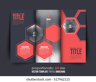 Hexagon Elements A4 Document and Brochure, Vector Background. Corporate Trifold Leaflet, Textbook Cover Design. Image Add Feature, Business and Print Ready Minimal Tri Fold Pamphlet, Booklet Template