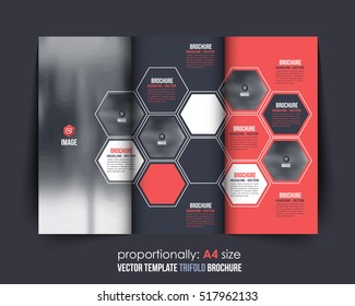 Hexagon Elements A4 Document and Brochure, Vector Background. Corporate Trifold Leaflet, Textbook Cover Design. Image Add Feature, Business and Print Ready Minimal Tri Fold Pamphlet, Booklet Template