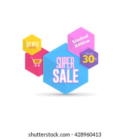 Hexagon Elements Big Sale Design. Vector Web Banner Design