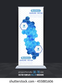 Hexagon ELements Roll-Up Banner, Advertising Vector Background Design