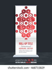 Hexagon Elements Roll-Up Banner, Advertising Vector Background Design