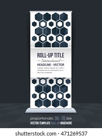 Hexagon Elements Roll-Up Banner, Advertising Vector Background Design
