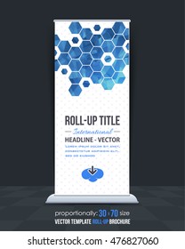Hexagon Elements Roll-Up Banner, Advertising Vector Background Design