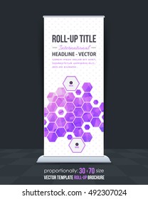 Hexagon Elements Roll-Up Banner, Advertising Vector Background Design