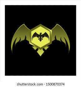 hexagon emblem or badget with wings.