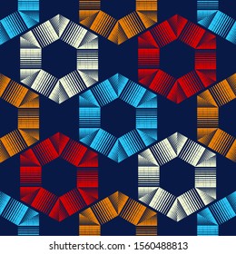 Hexagon. Ethnic boho seamless background. Tribal pattern. Folk motif. Vector illustration for web design or print.