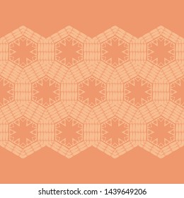 Hexagon. Ethnic boho seamless pattern. Lace. Embroidery on fabric. Patchwork texture. Weaving. Traditional ornament. Tribal pattern. Folk motif. Can be used for wallpaper, textile, wrapping, web.