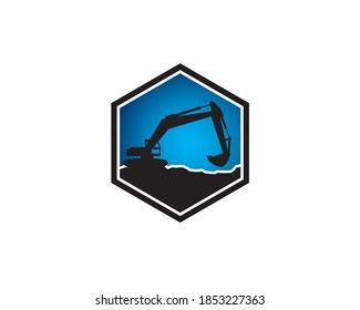hexagon exacavator and backhoe emblem logo template
