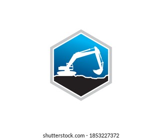 hexagon exacavator and backhoe emblem logo template