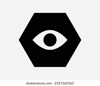 Hexagon Eye Icon Look See Vision Illuminati See Spy Eyeball Sight View Optical Optic Lens Black White Outline Shape Vector Clipart Graphic Sign Symbol