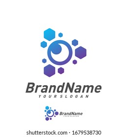 Vector de plantilla de diseño de logotipo ocular de Hexagon. Conceptos del logo de Creative Eye. Símbolo de icono