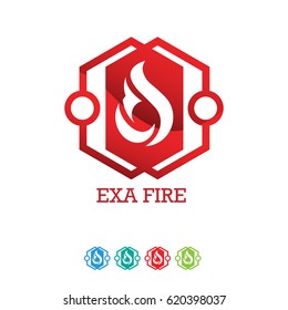Hexagon Fire Flame Logo Design 