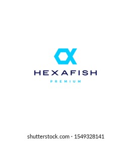 hexagon fish hexafish logo vector icon illustration