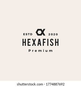 hexagon fish hipster vintage logo vector icon illustration