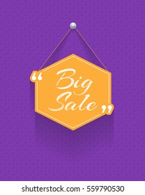 Hexagon Flat Web Ad Template. Long Shadow Style Quotes Banner Design, Big Sale Theme